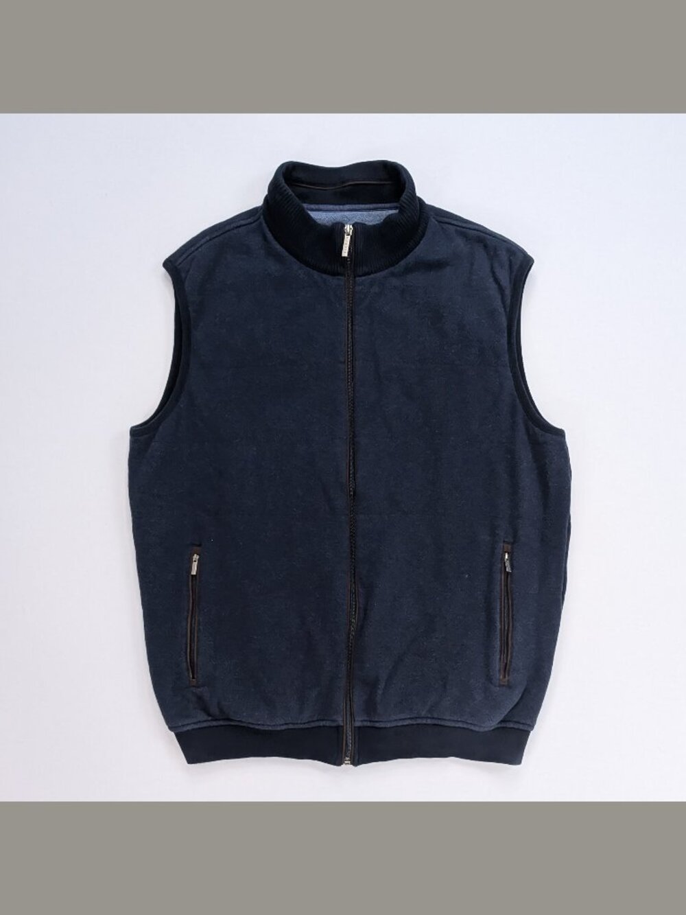 Bugatti Navy Full Zip Vest Men's XL Cotton Blend Lined